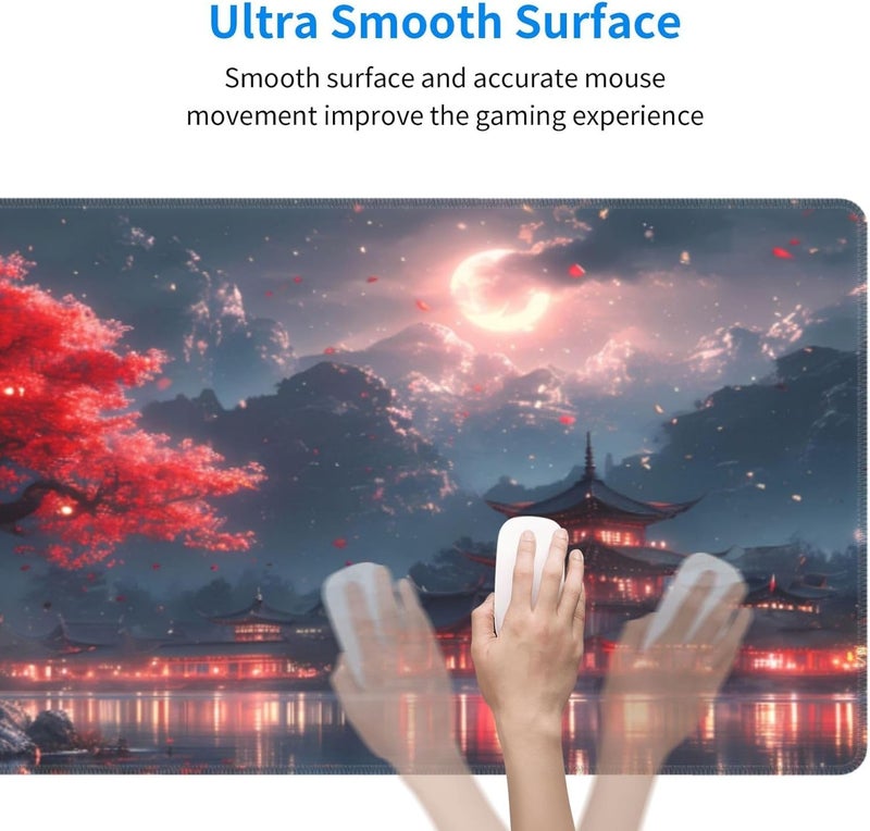 Brecoy Gaming Mouse Pad Desk Pad,Extended Big Mouse Pad,31.5x11.8 Inch Long Computer Keyboard Mouse Mat Mousepad with 3mm Non-Slip Base and Stitched Edge for Gaming and Office… (Night Lake) - Image 5